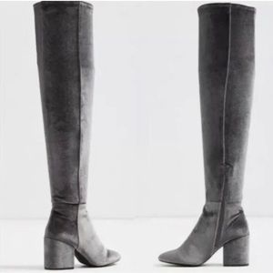 Aldo Women's 7 Over The Knee Boots Belinna Silver Gray Stretch Shaft Velvet.